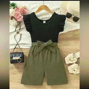 Tween Girl Summer Casual Color Block Cap Sleeve Jumpsuit